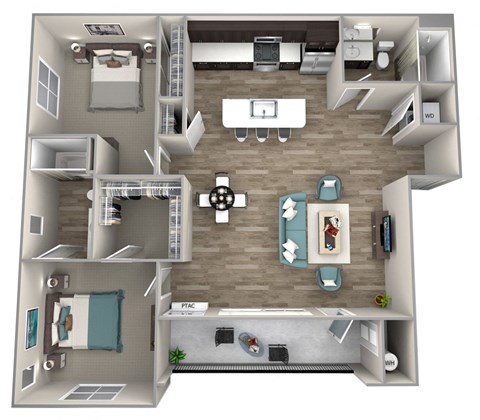 2 Bedroom 2 Bathroom Braeburn Floor Plan at Hearth Apartment Homes, Vancouver, 98684